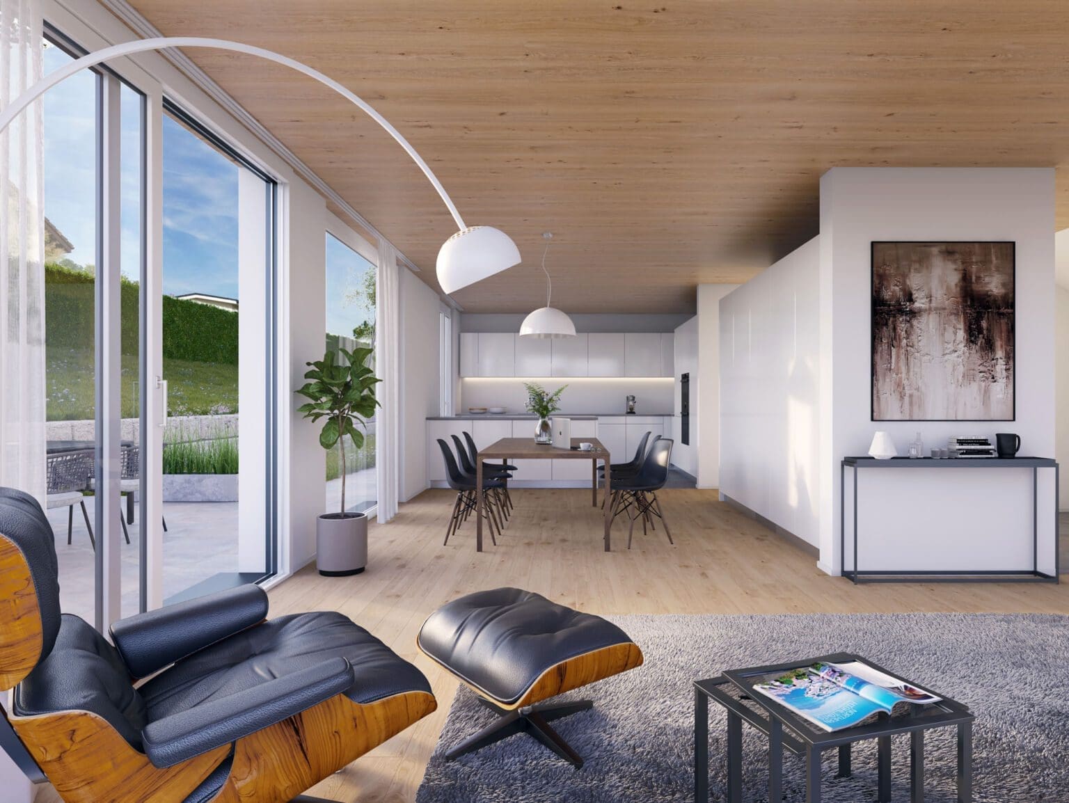 Architektur Visualisierung Wohnung mit Holzdecke